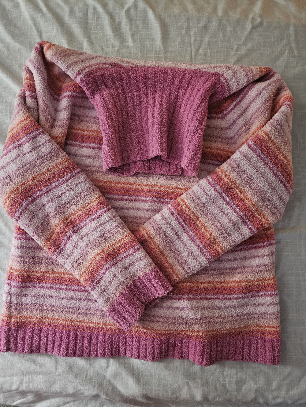 Carolyn Taylor Pink, Orange & Cream Striped Turtleneck Sweater